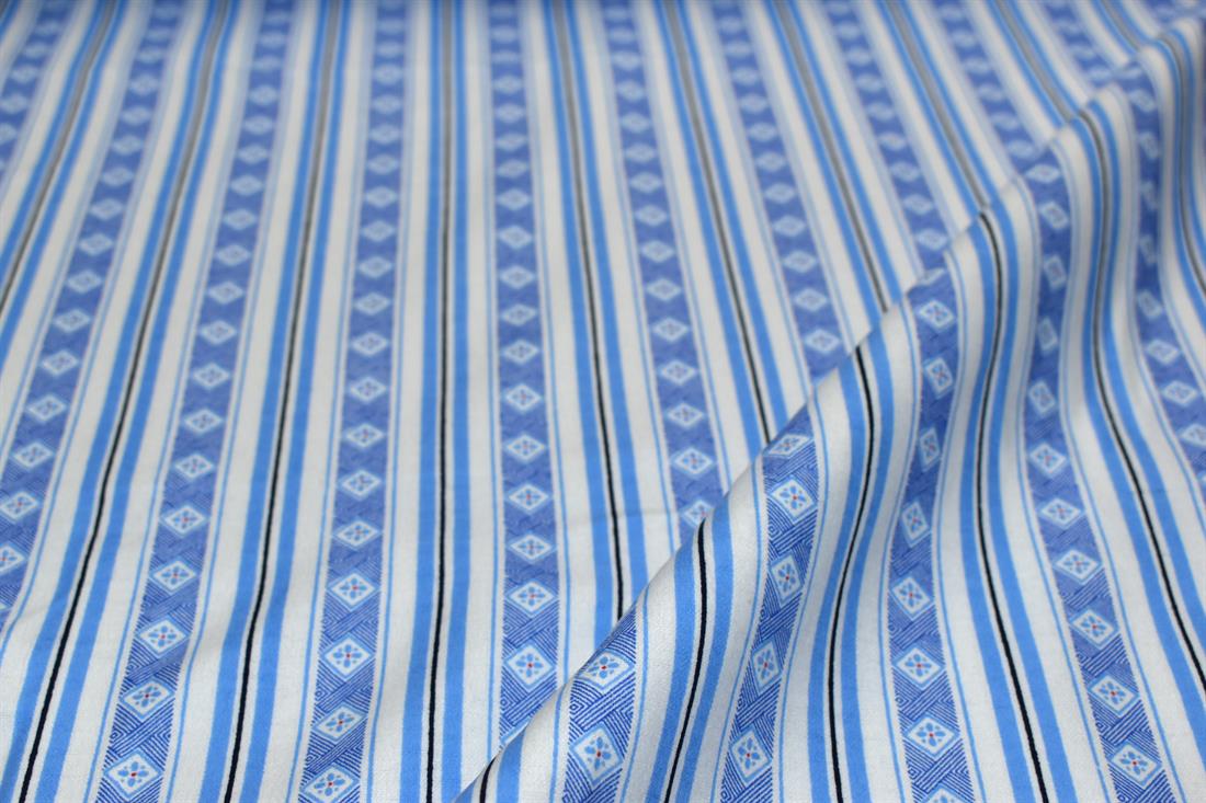 White & Blue Printed Brushed Flannel Winceyette 100% Cotton Fabric
