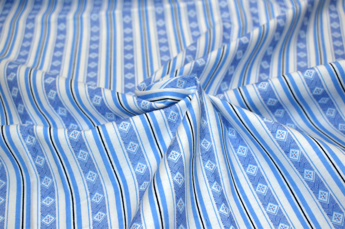 White & Blue Printed Brushed Flannel Winceyette 100% Cotton Fabric