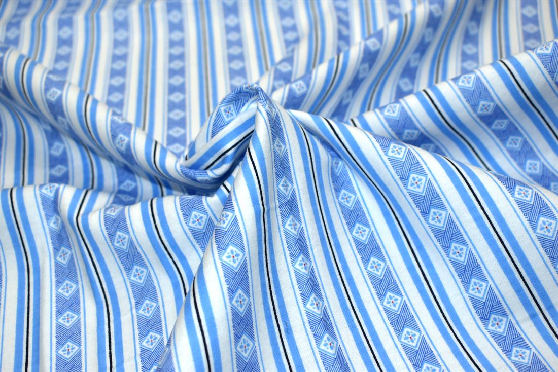 White & Blue Printed Brushed Flannel Winceyette 100% Cotton Fabric