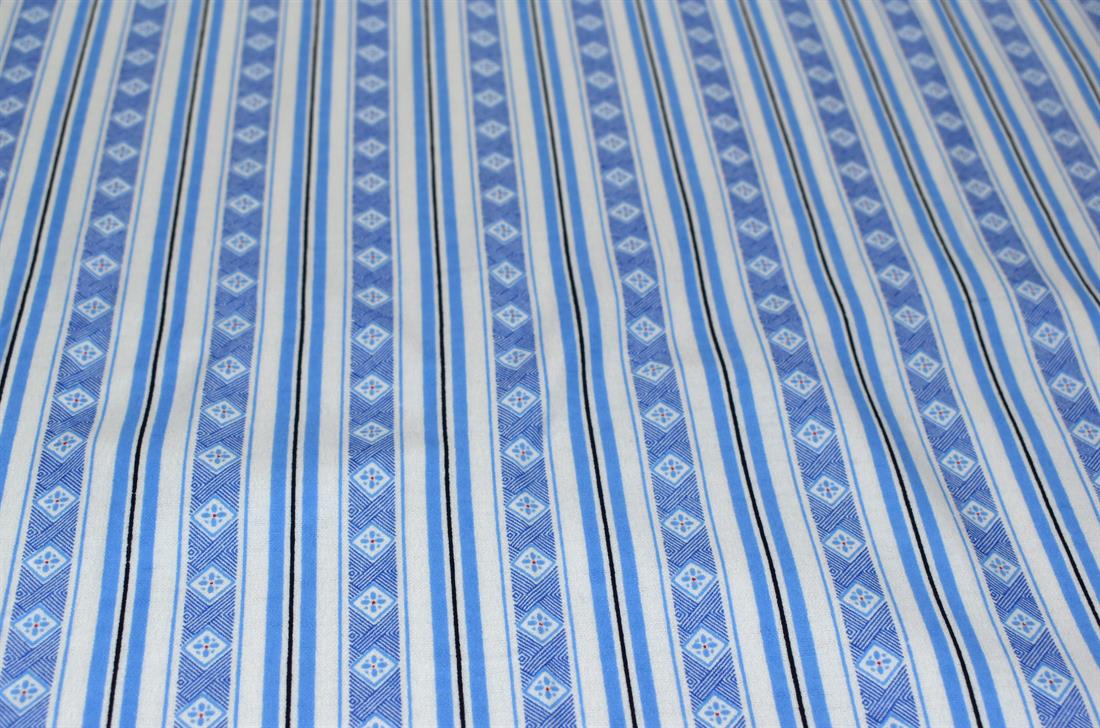 White & Blue Printed Brushed Flannel Winceyette 100% Cotton Fabric