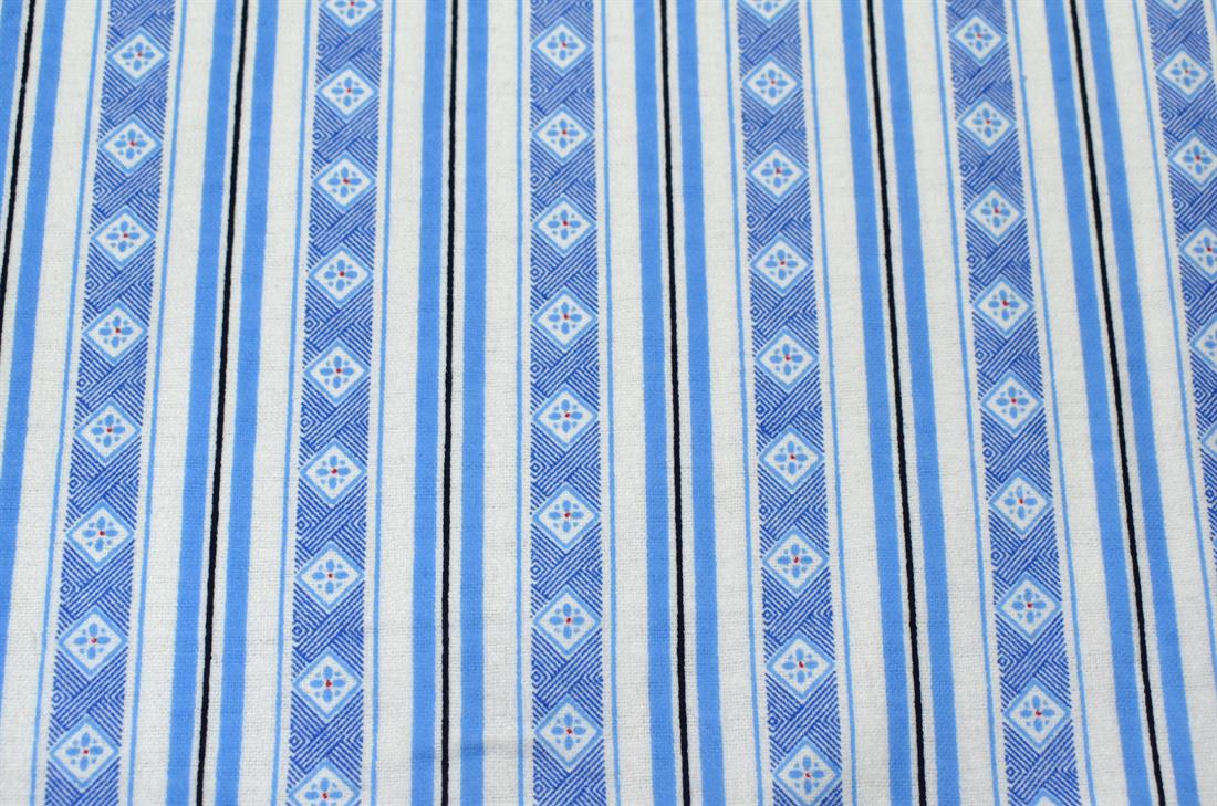 White & Blue Printed Brushed Flannel Winceyette 100% Cotton Fabric