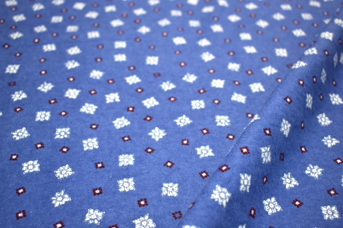 Navy Printed Brushed Flannel Winceyette 100% Cotton Fabric