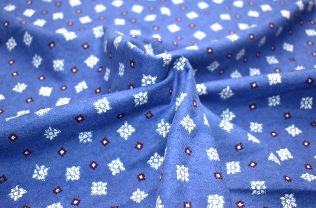 Navy Printed Brushed Flannel Winceyette 100% Cotton Fabric