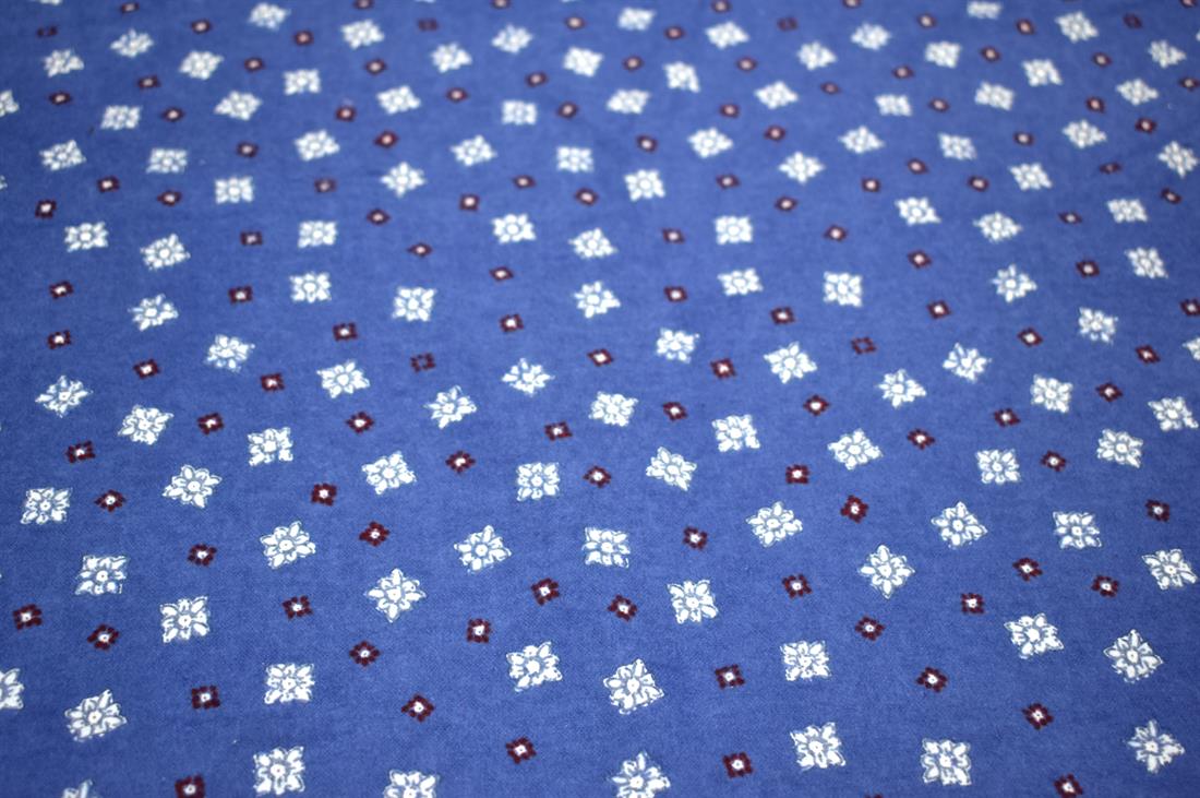 Navy Printed Brushed Flannel Winceyette 100% Cotton Fabric