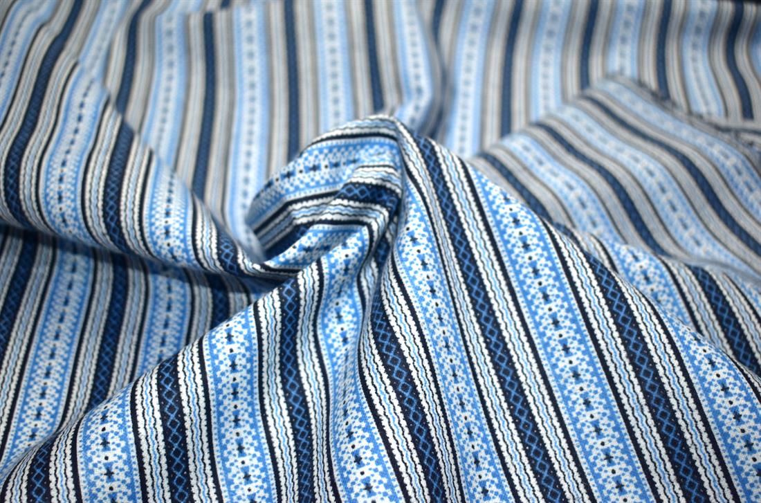 Blue & Navy Printed Brushed Flannel Winceyette 100% Cotton Fabric