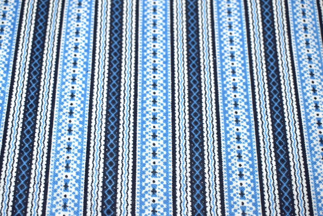 Blue & Navy Printed Brushed Flannel Winceyette 100% Cotton Fabric