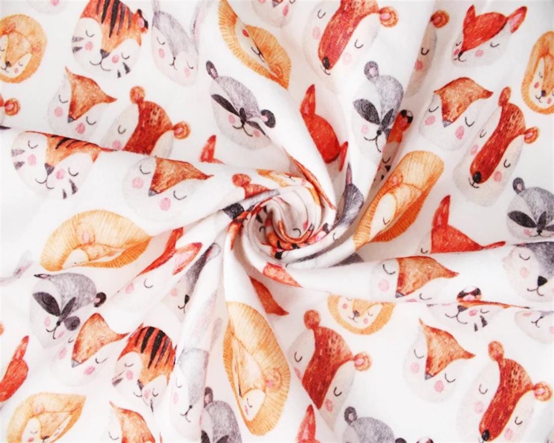 White Little Johnny Cute Animals Winceyette Pure Cotton Fabric