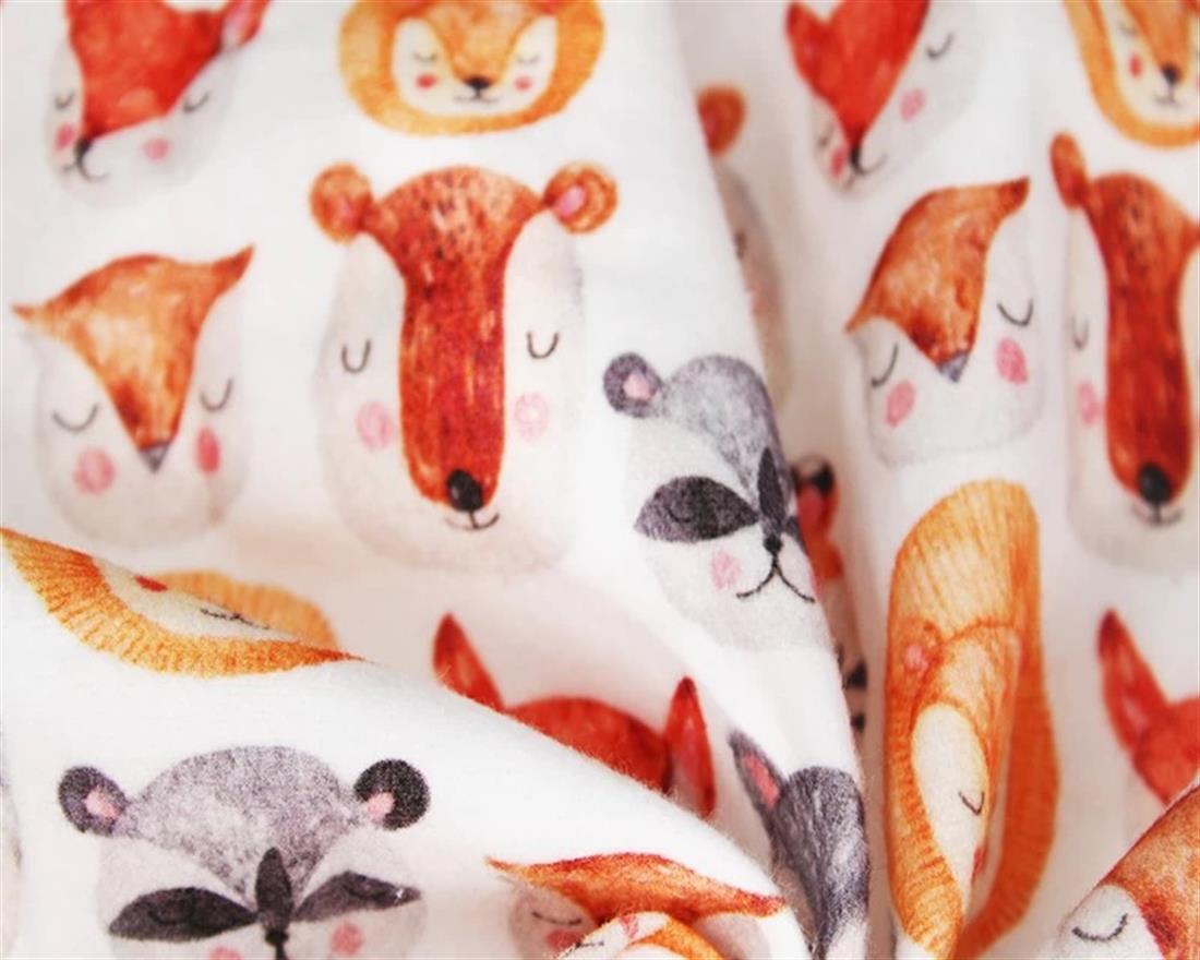 White Little Johnny Cute Animals Winceyette Pure Cotton Fabric