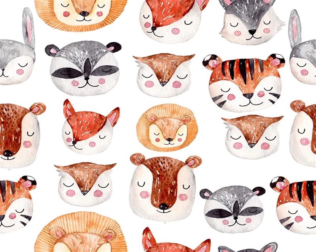 White Little Johnny Cute Animals Winceyette Pure Cotton Fabric