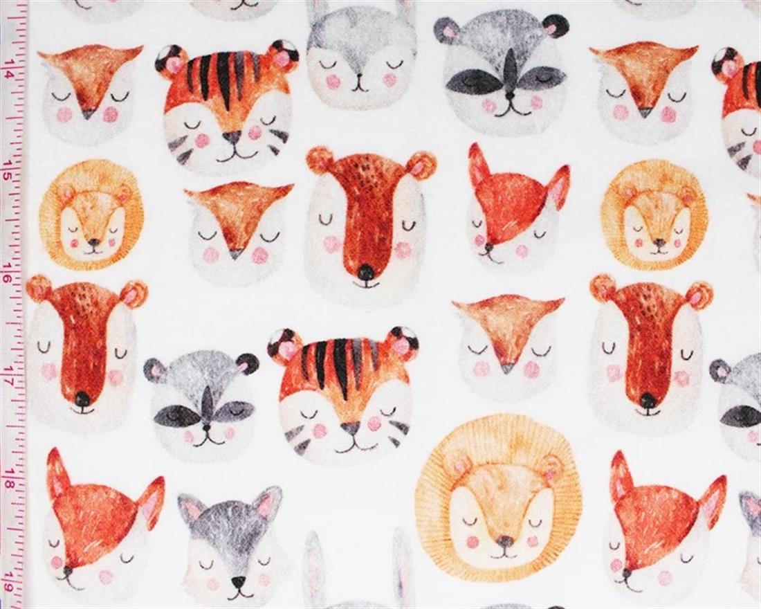 White Little Johnny Cute Animals Winceyette Pure Cotton Fabric