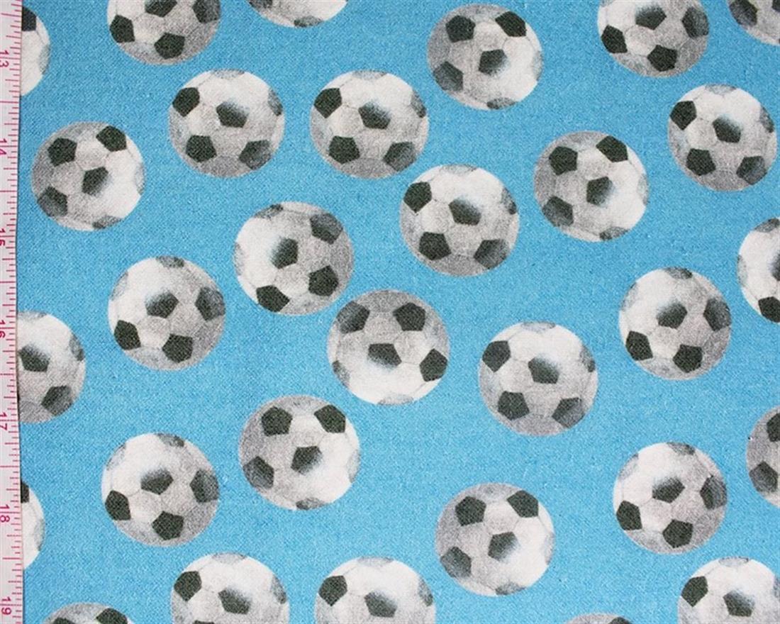 Sky Little Johnny Football Winceyette Pure Cotton Fabric