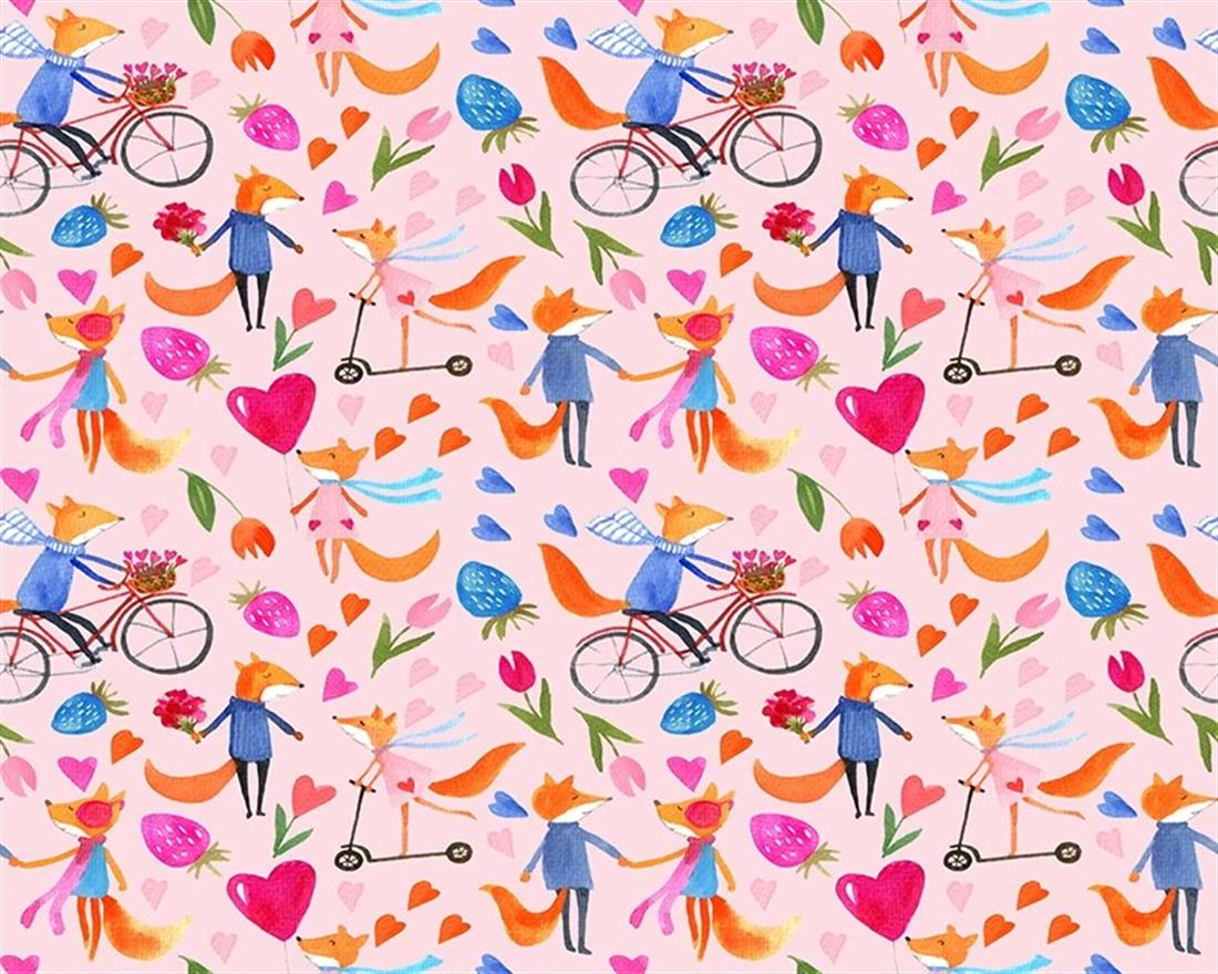 Light Pink Little Johnny Foxes Digital Winceyette Pure Cotton Fabric