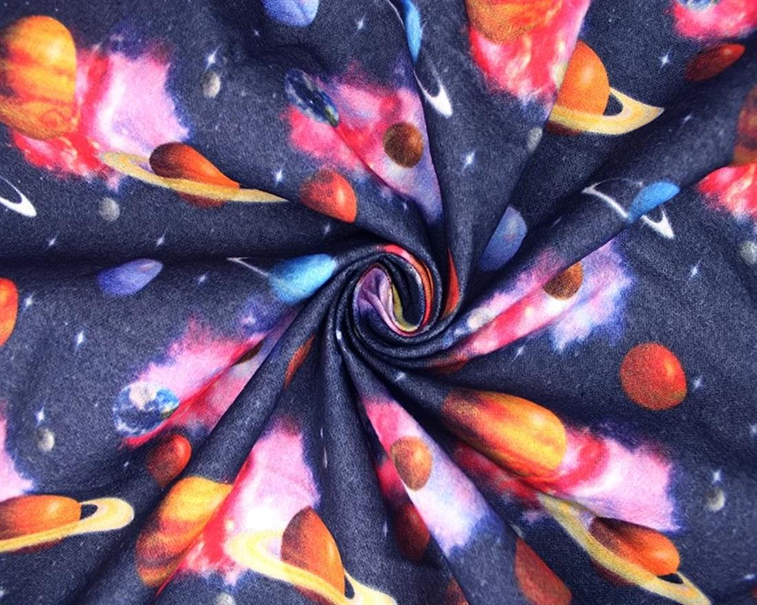 Navy Little Johnny Space Age Winceyette Pure Cotton Fabric