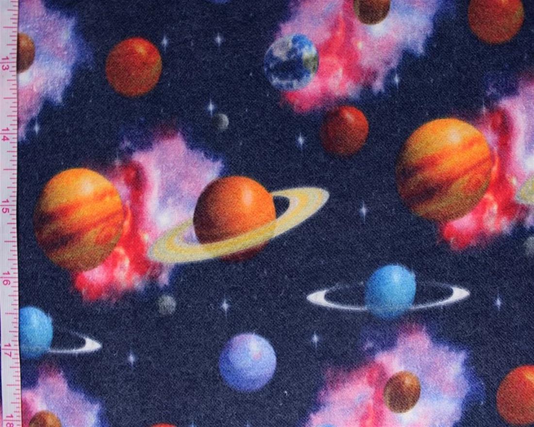 Navy Little Johnny Space Age Winceyette Pure Cotton Fabric