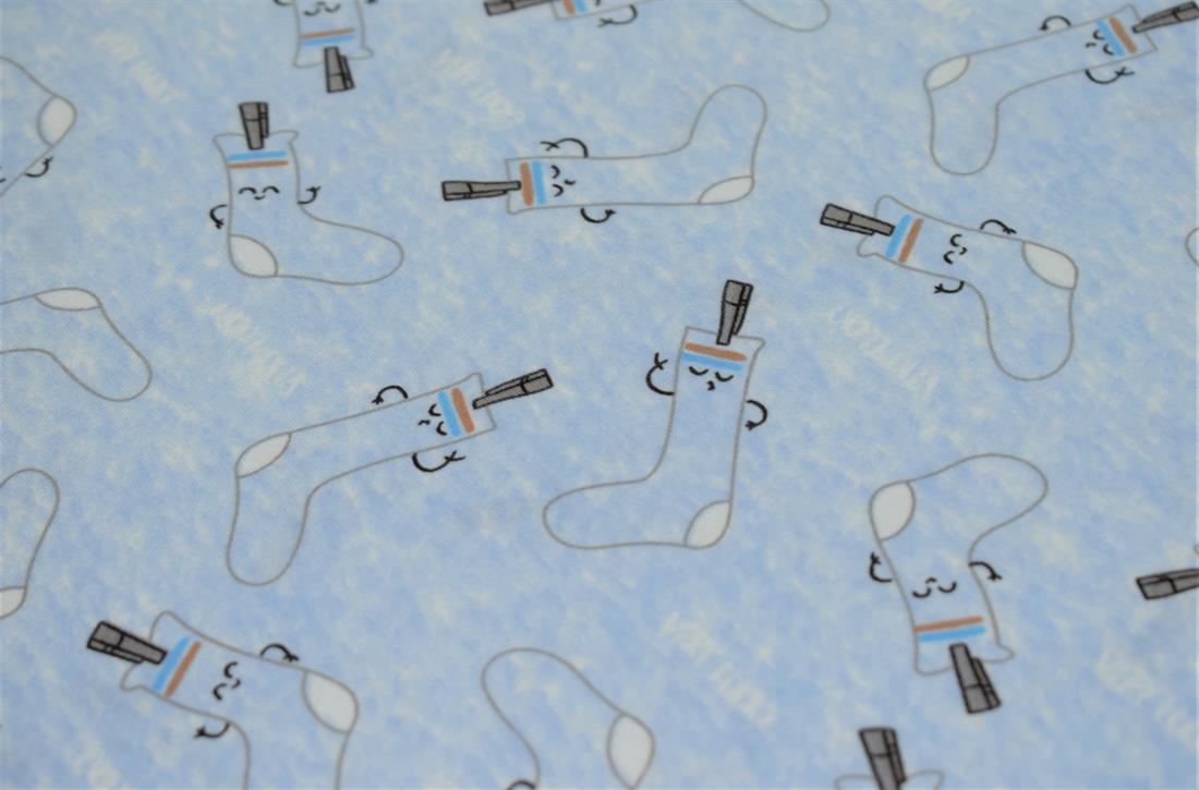 Light Blue Sock Print Brushed Jersey Fabric