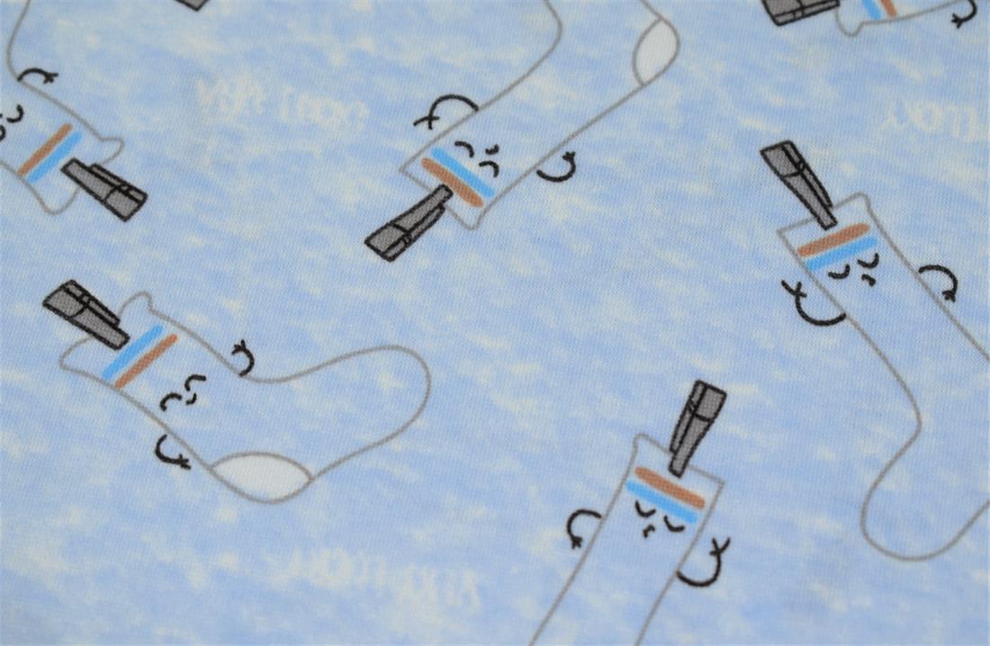 Light Blue Sock Print Brushed Jersey Fabric