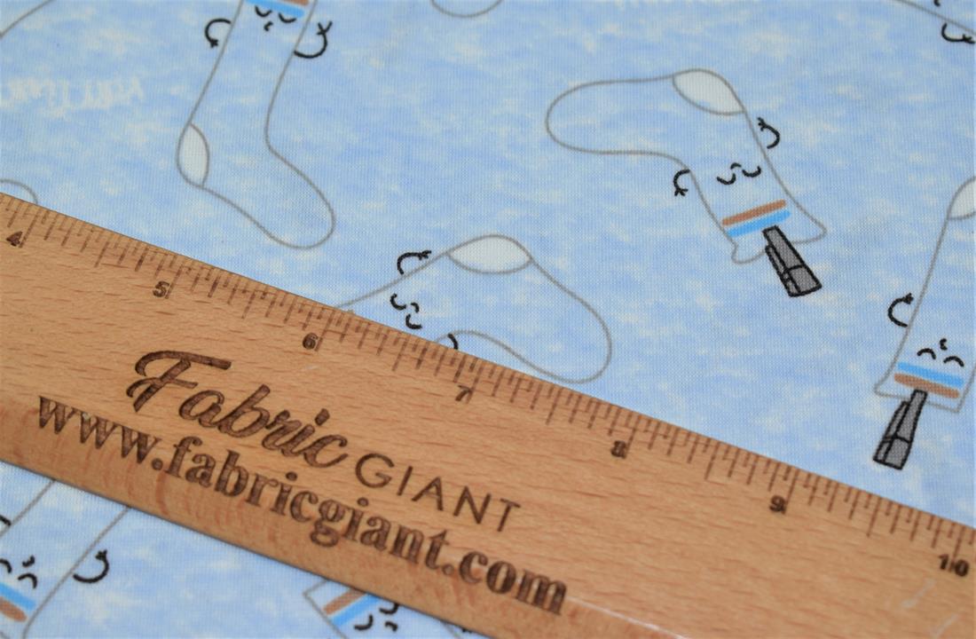 Light Blue Sock Print Brushed Jersey Fabric