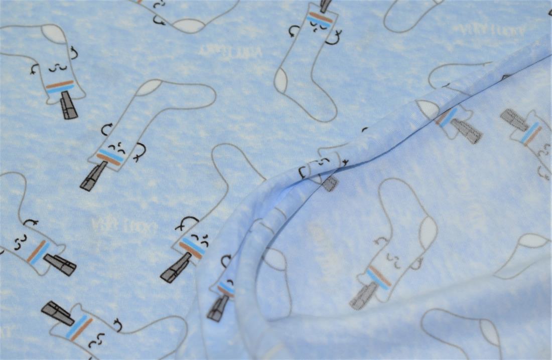 Light Blue Sock Print Brushed Jersey Fabric