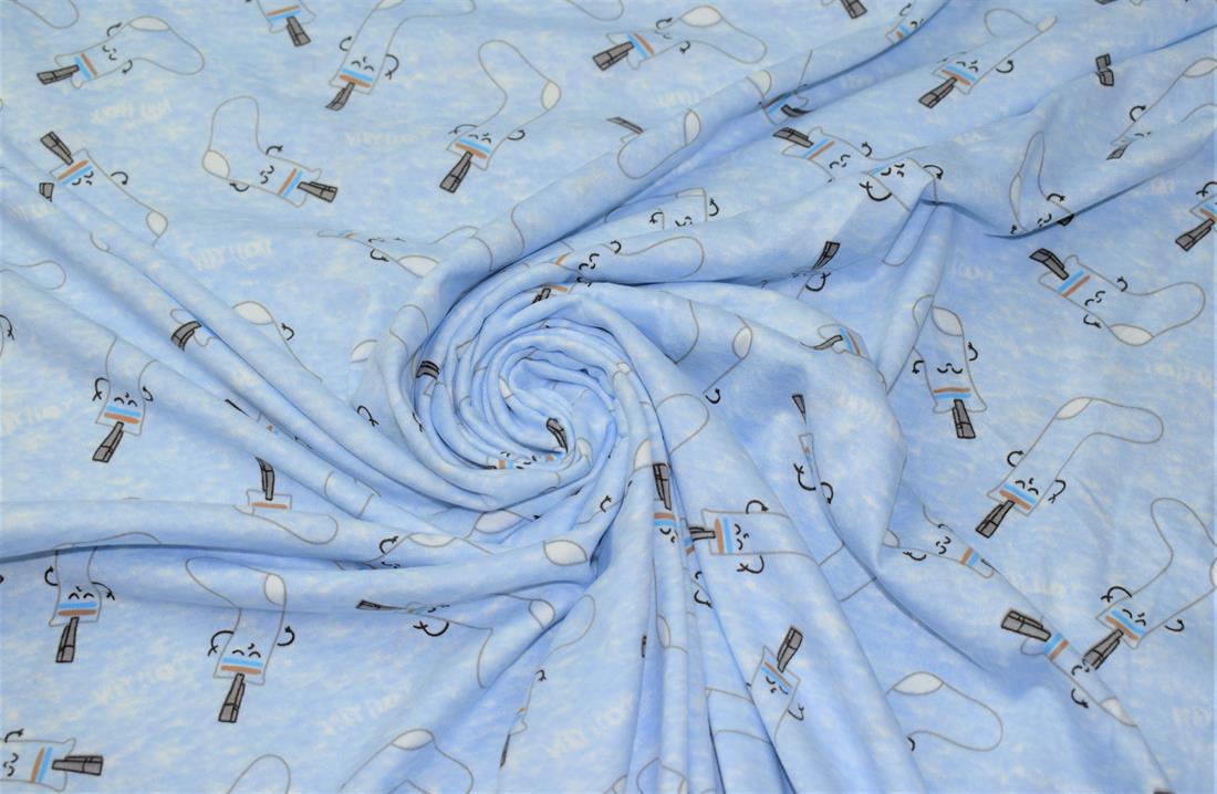 Light Blue Sock Print Brushed Jersey Fabric