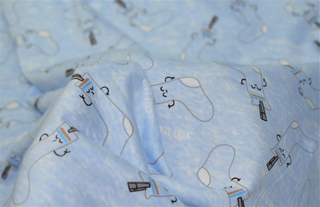 Light Blue Sock Print Brushed Jersey Fabric