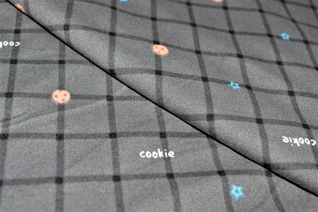Dark Grey Cookie Check Printed Brushed/Jersey Fabric
