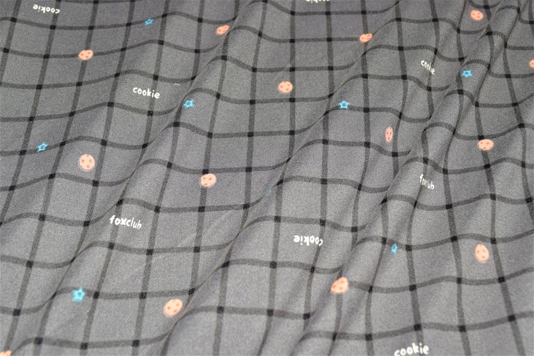 Dark Grey Cookie Check Printed Brushed/Jersey Fabric