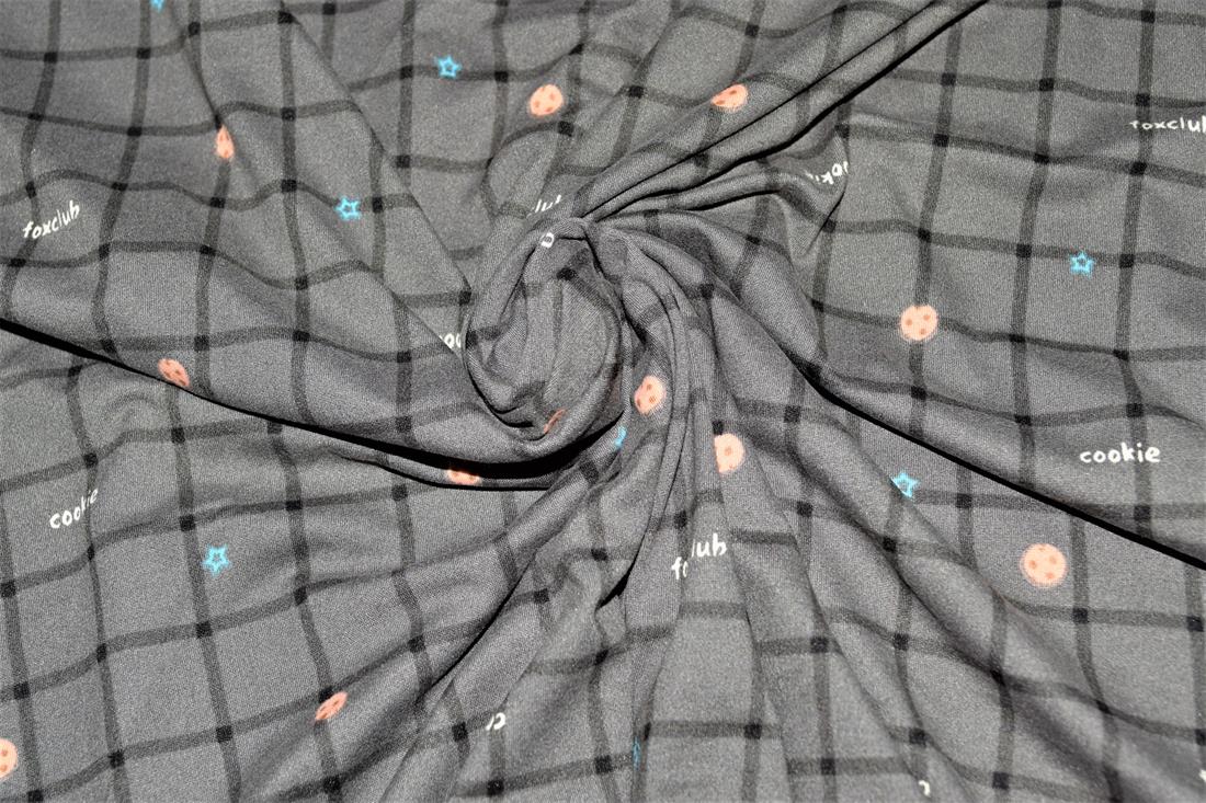 Dark Grey Cookie Check Printed Brushed/Jersey Fabric