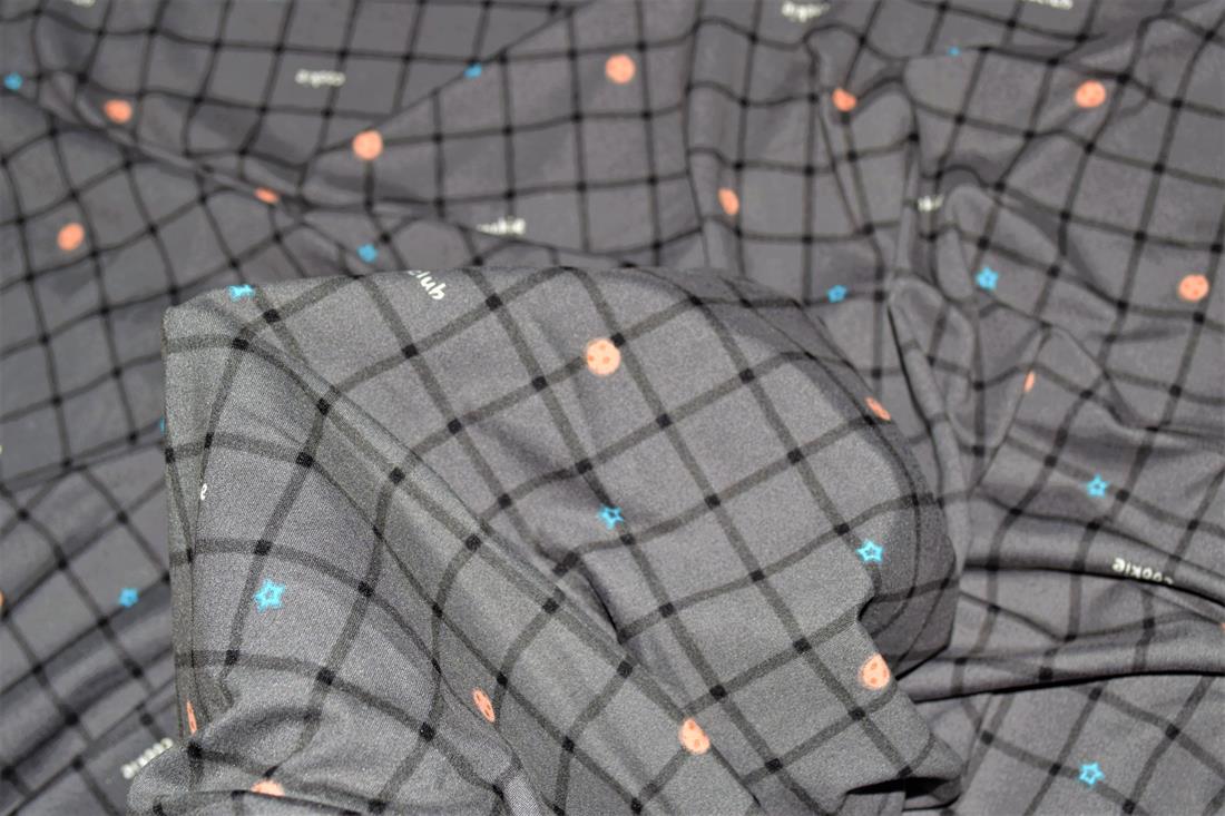 Dark Grey Cookie Check Printed Brushed/Jersey Fabric