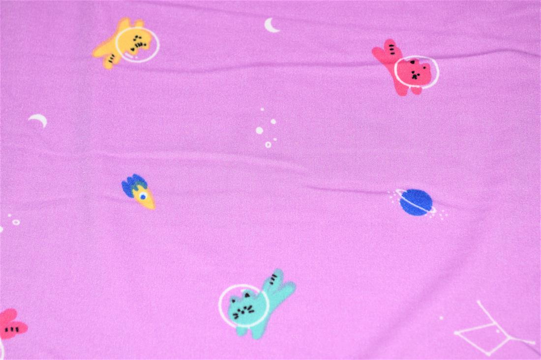 Pink Space Cats Printed Brushed/Jersey Fabric