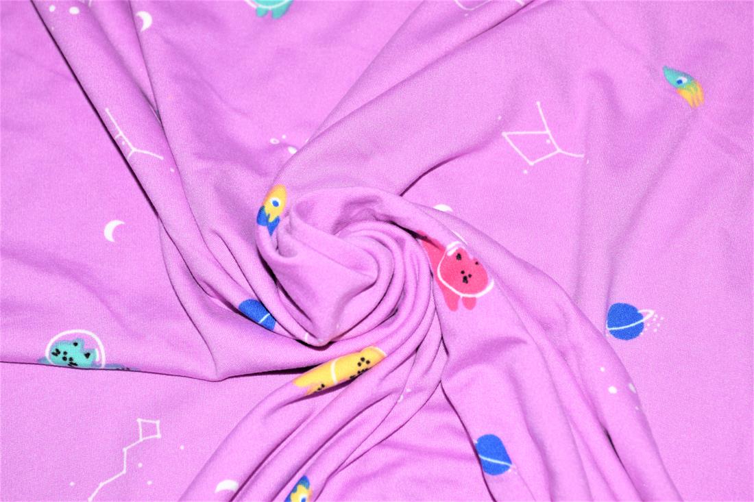 Pink Space Cats Printed Brushed/Jersey Fabric