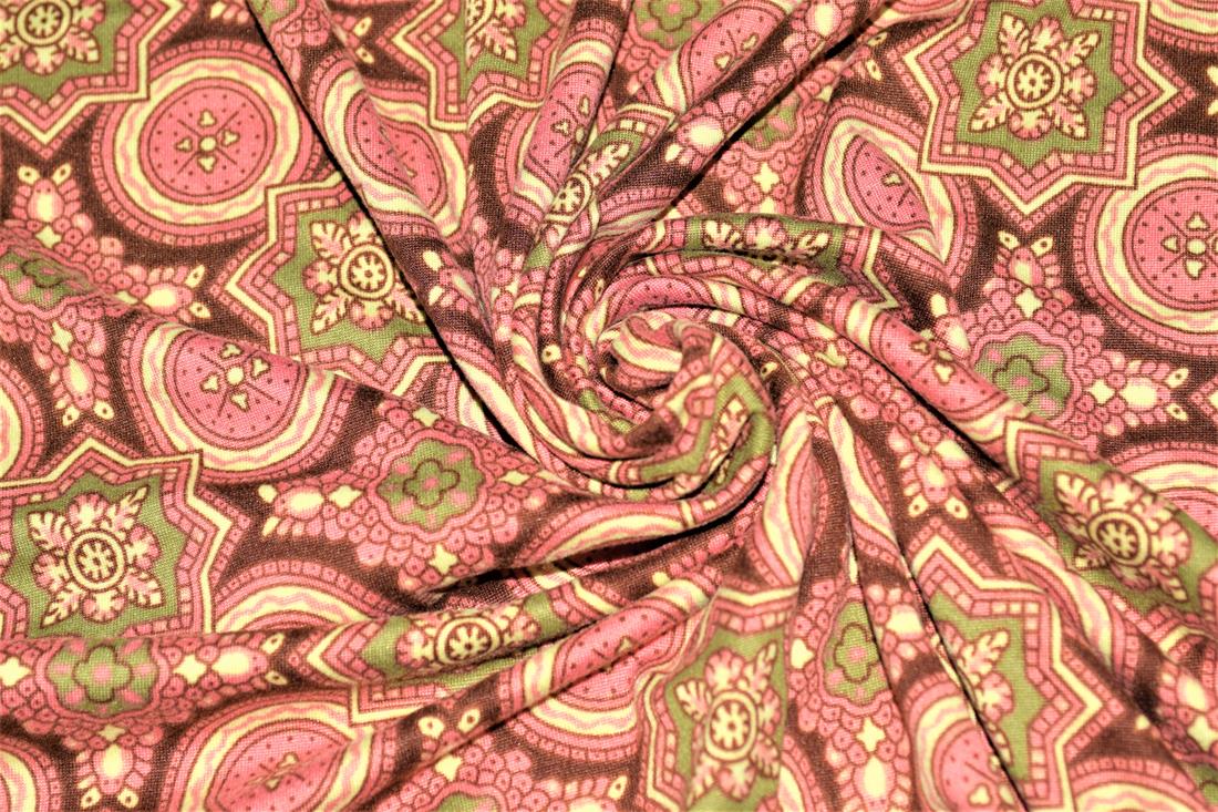 Orange 70s Pattern Soft Printed DTY Brushed Jersey