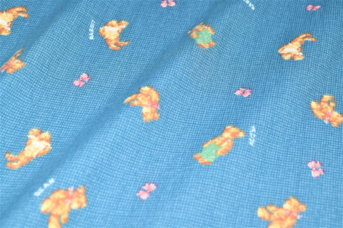 Blue Teddy Bears Printed Brushed/Jersey Fabric