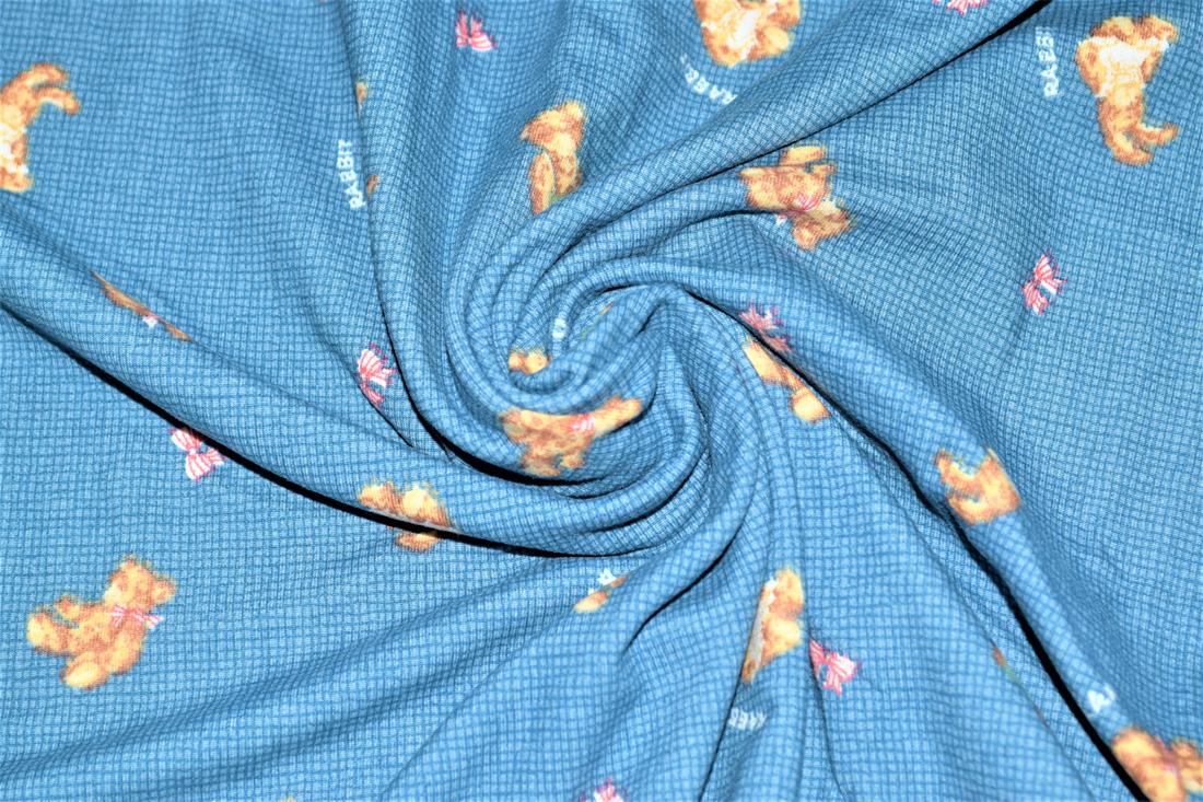 Blue Teddy Bears Printed Brushed/Jersey Fabric