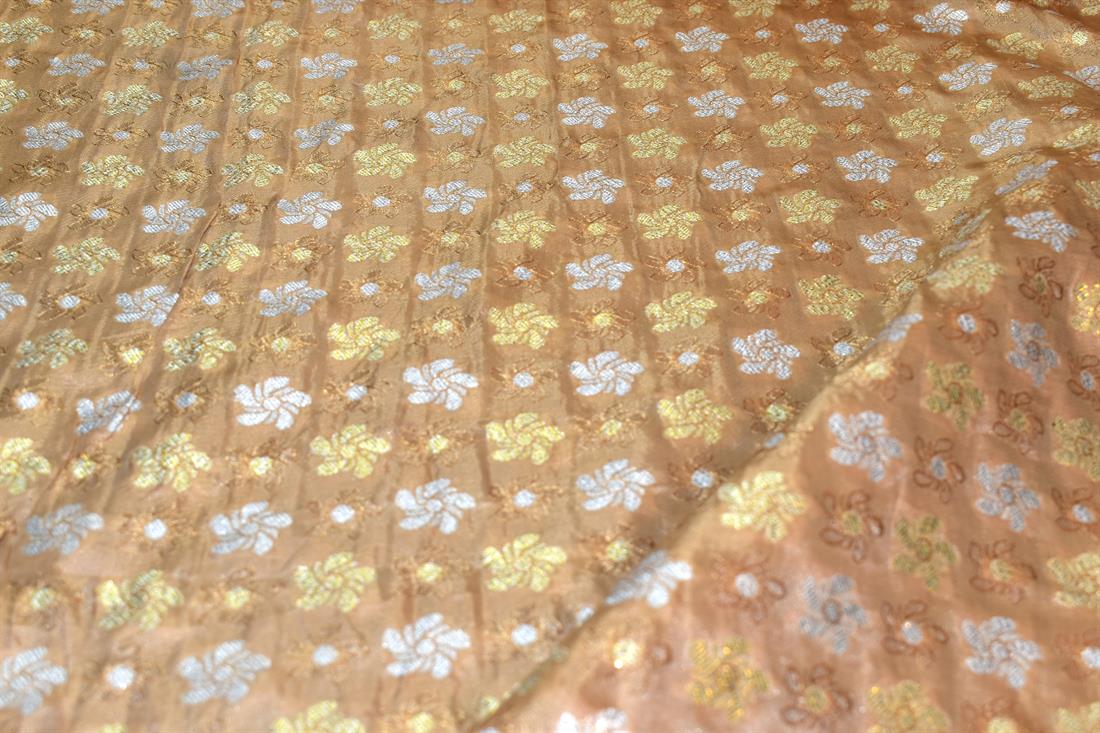 Dark Beige Printed 100% Polyester Brocade Fabric