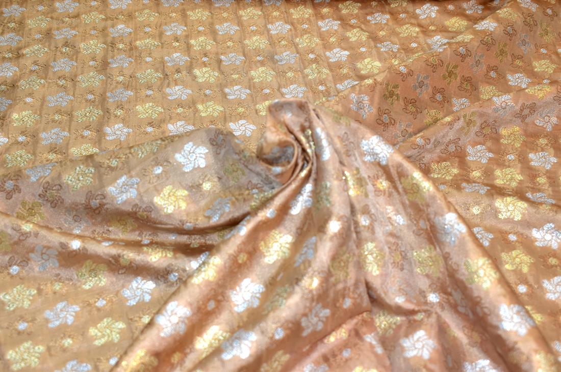Dark Beige Printed 100% Polyester Brocade Fabric