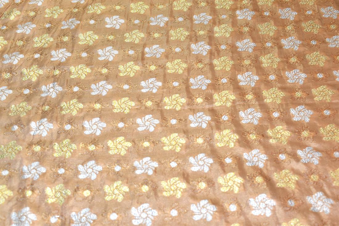 Dark Beige Printed 100% Polyester Brocade Fabric