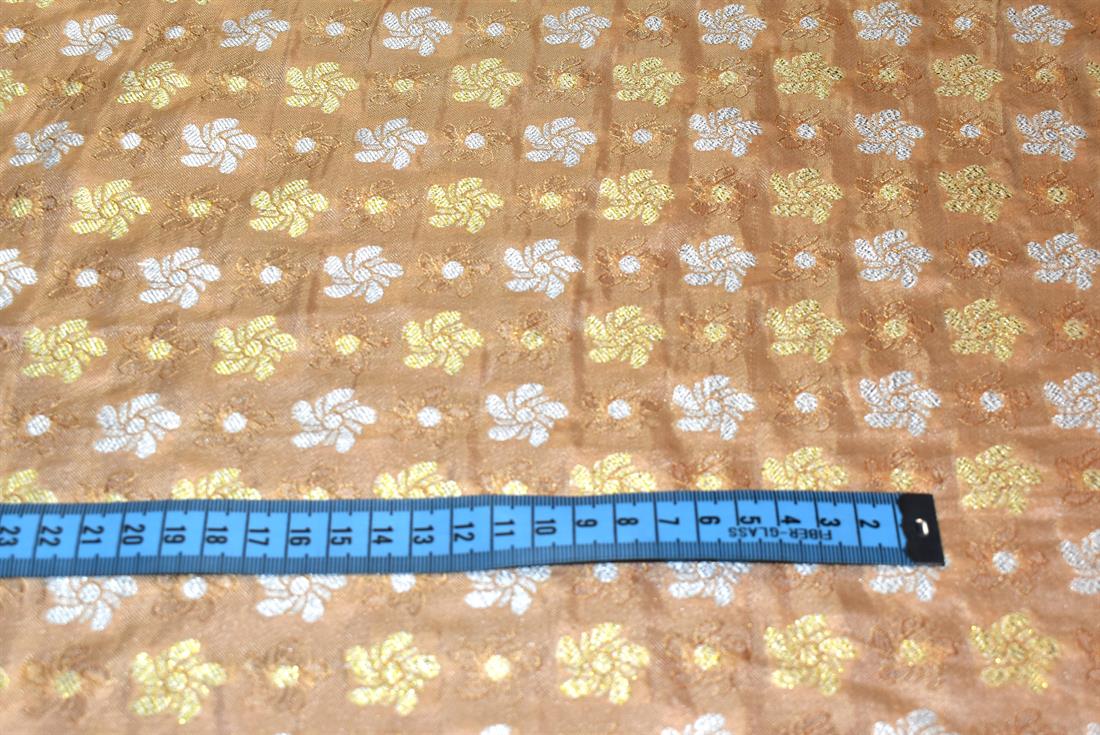 Dark Beige Printed 100% Polyester Brocade Fabric