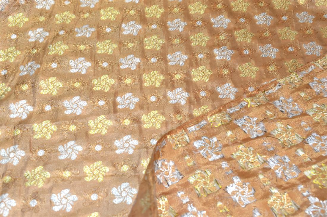 Dark Beige Printed 100% Polyester Brocade Fabric