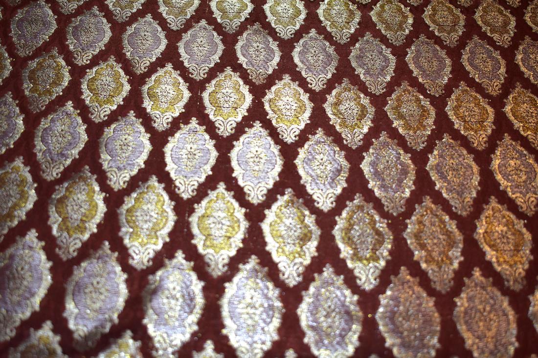 Brown Printed 100% Polyester Brocade Fabric