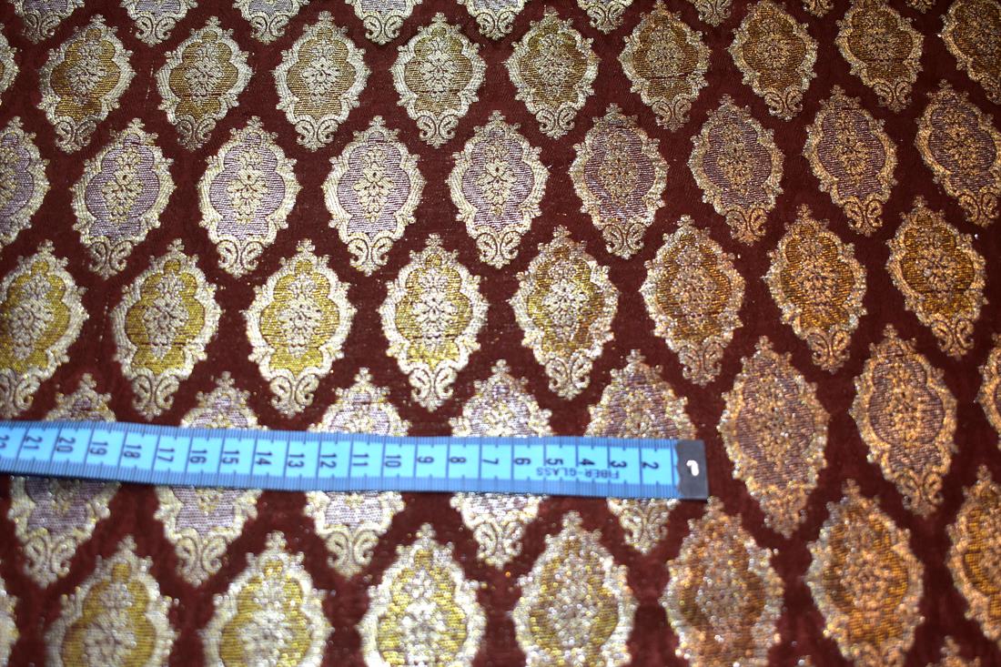 Brown Printed 100% Polyester Brocade Fabric