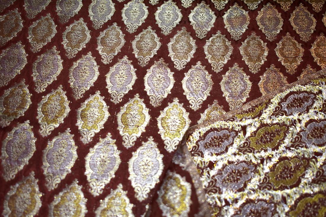 Brown Printed 100% Polyester Brocade Fabric