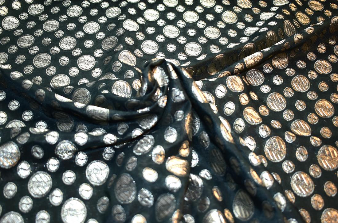 Black Printed 100% Polyester Brocade Fabric
