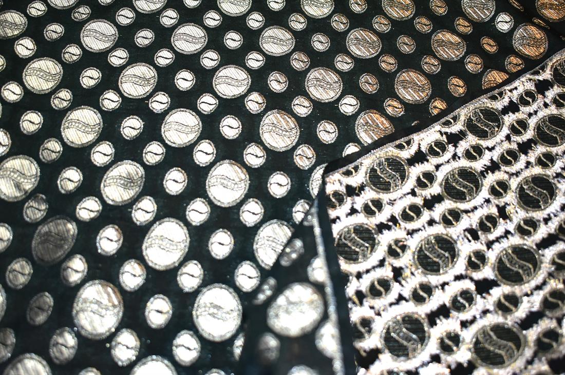 Black Printed 100% Polyester Brocade Fabric