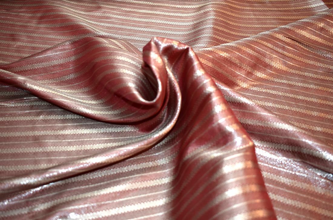 Red & Gold Printed 100% Polyester Brocade Fabric