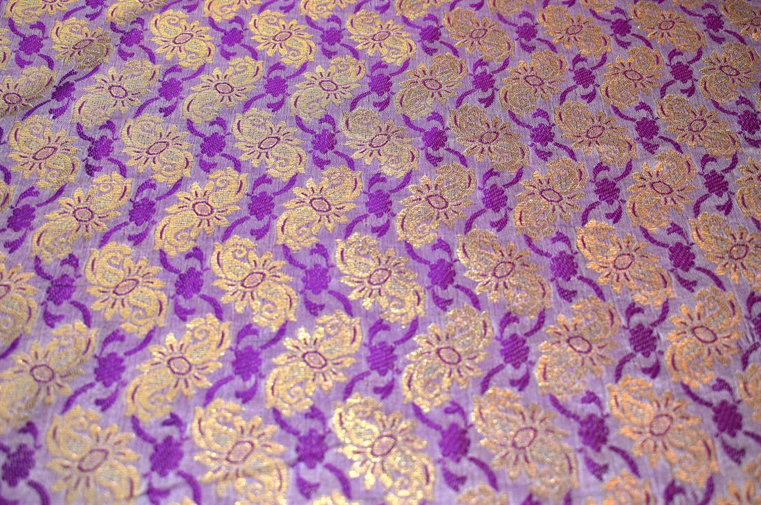 Majenta & Gold Printed 100% Polyester Brocade Fabric