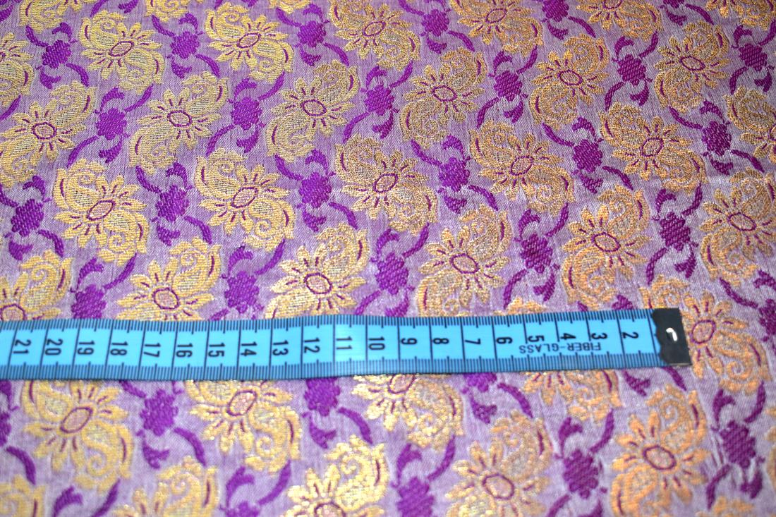 Majenta & Gold Printed 100% Polyester Brocade Fabric