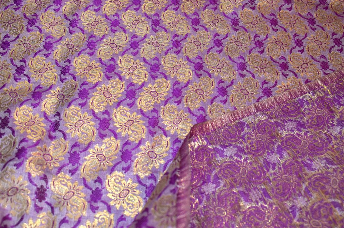 Majenta & Gold Printed 100% Polyester Brocade Fabric