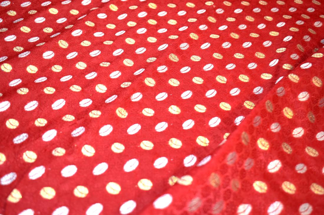 Red Printed 100% Polyester Brocade Fabric