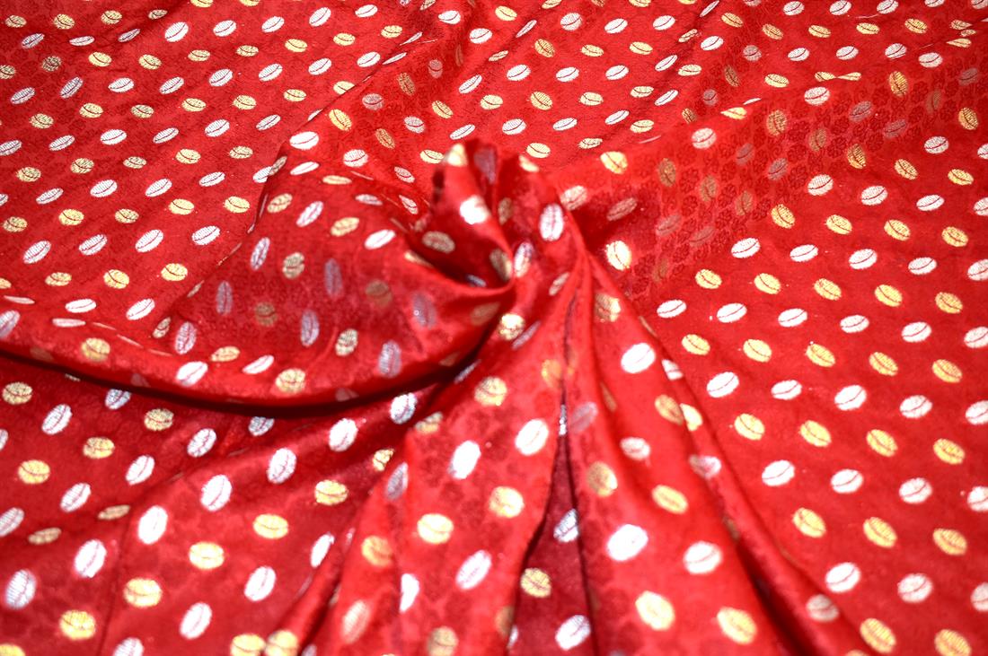 Red Printed 100% Polyester Brocade Fabric