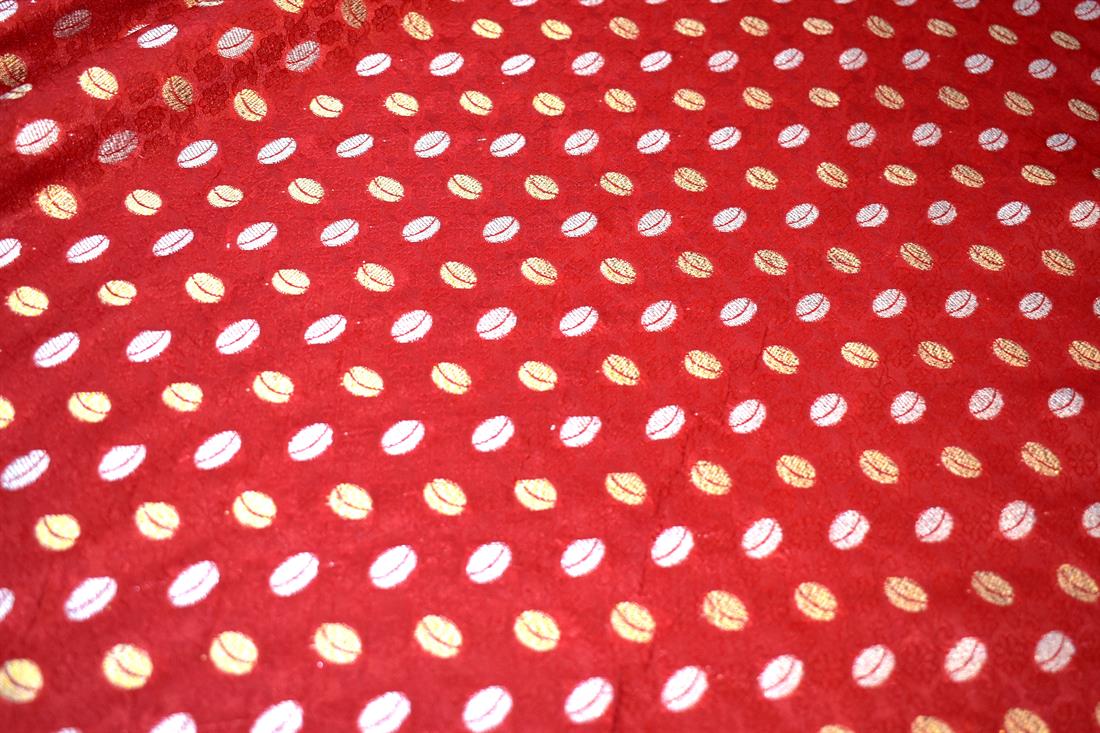 Red Printed 100% Polyester Brocade Fabric